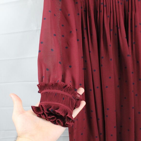 Sezane Dress Womens 34 2 Eve Mini Short Plum Navy Dots Pleated Ruffle Lined - Picture 7 of 14